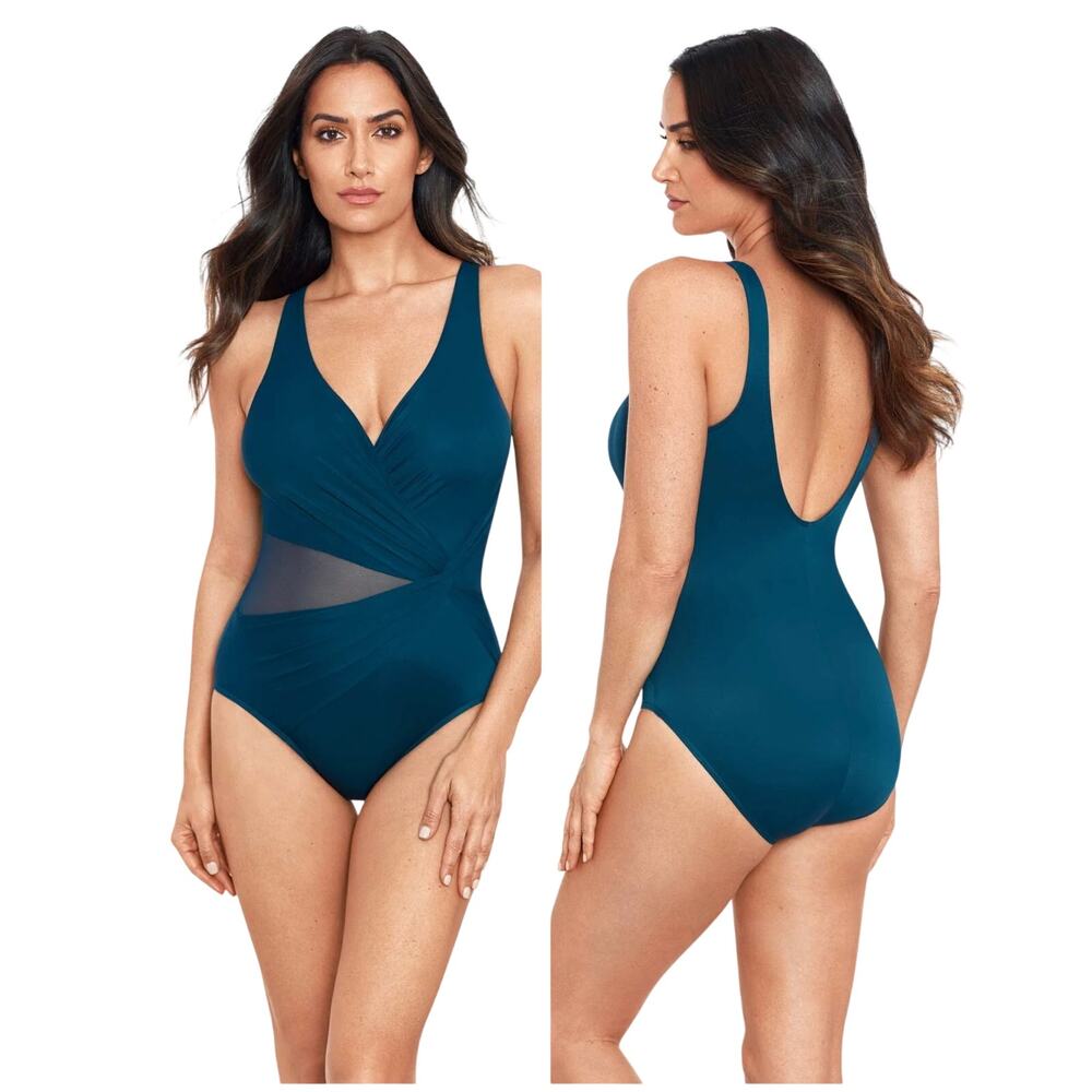 Miraclesuit NWT Circe One Piece Swimsuit Nova Green Size 14 Mesh Panels Slimming